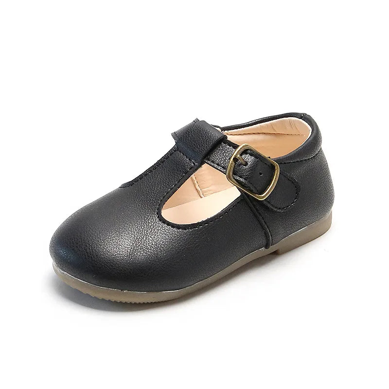 ✿Kids' Leather T-Strap Shoes for Spring/Autumn: Non-Slip Mary Janes with Buckle Flats✿