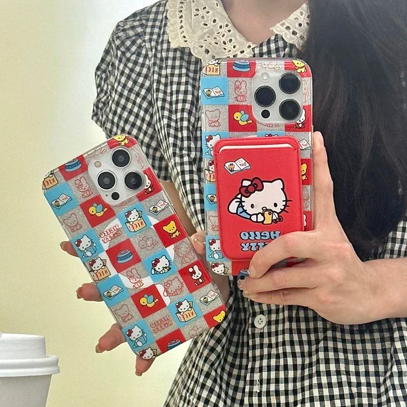 ❥Checkered Hello Kitty Phone Case with Smart Tok