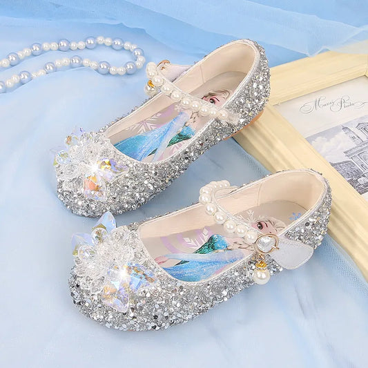 ❥ Magical Disney Frozen Elsa Princess Shoes: Soft Soles for Summer Adventures with Crystal Pearls in Pink and Blue!